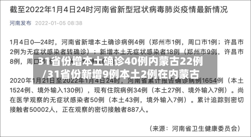 31省份增本土确诊40例内蒙古22例/31省份新增9例本土2例在内蒙古