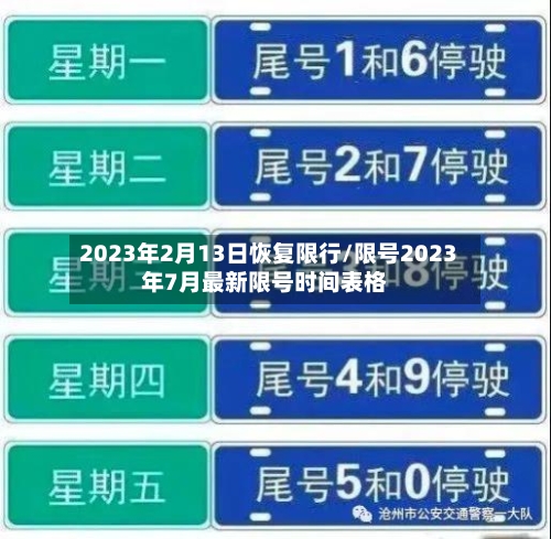 2023年2月13日恢复限行/限号2023年7月最新限号时间表格-第2张图片