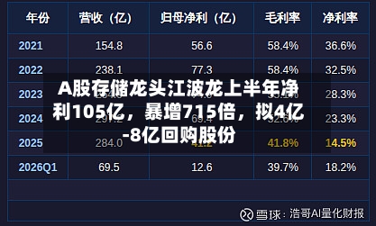 A股存储龙头江波龙上半年净利105亿，暴增715倍	，拟4亿-8亿回购股份-第2张图片