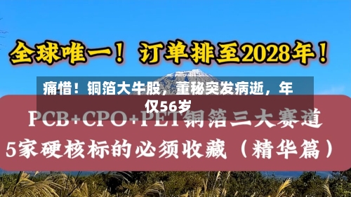痛惜！铜箔大牛股，董秘突发病逝，年仅56岁