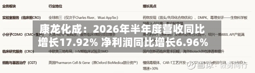 康龙化成：2026年半年度营收同比增长17.92% 净利润同比增长6.96%-第2张图片
